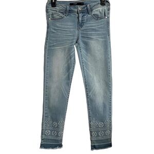 Harper Embroidered Skinny Ankle Released Frayed Hem Faded Jeans Size 25